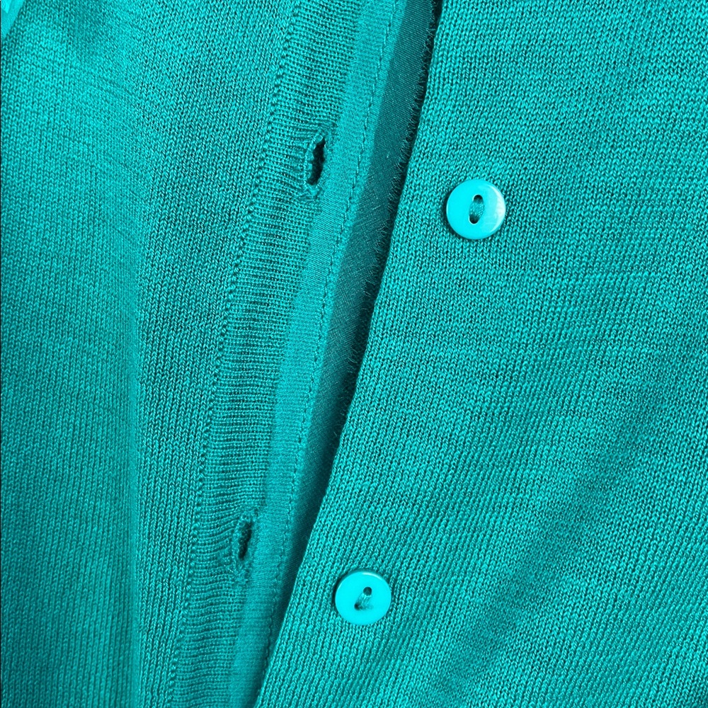 Suzi Chin Teal Silk Blend Cardigan Floral Detail Lightweight Size S - Picture 4 of 6
